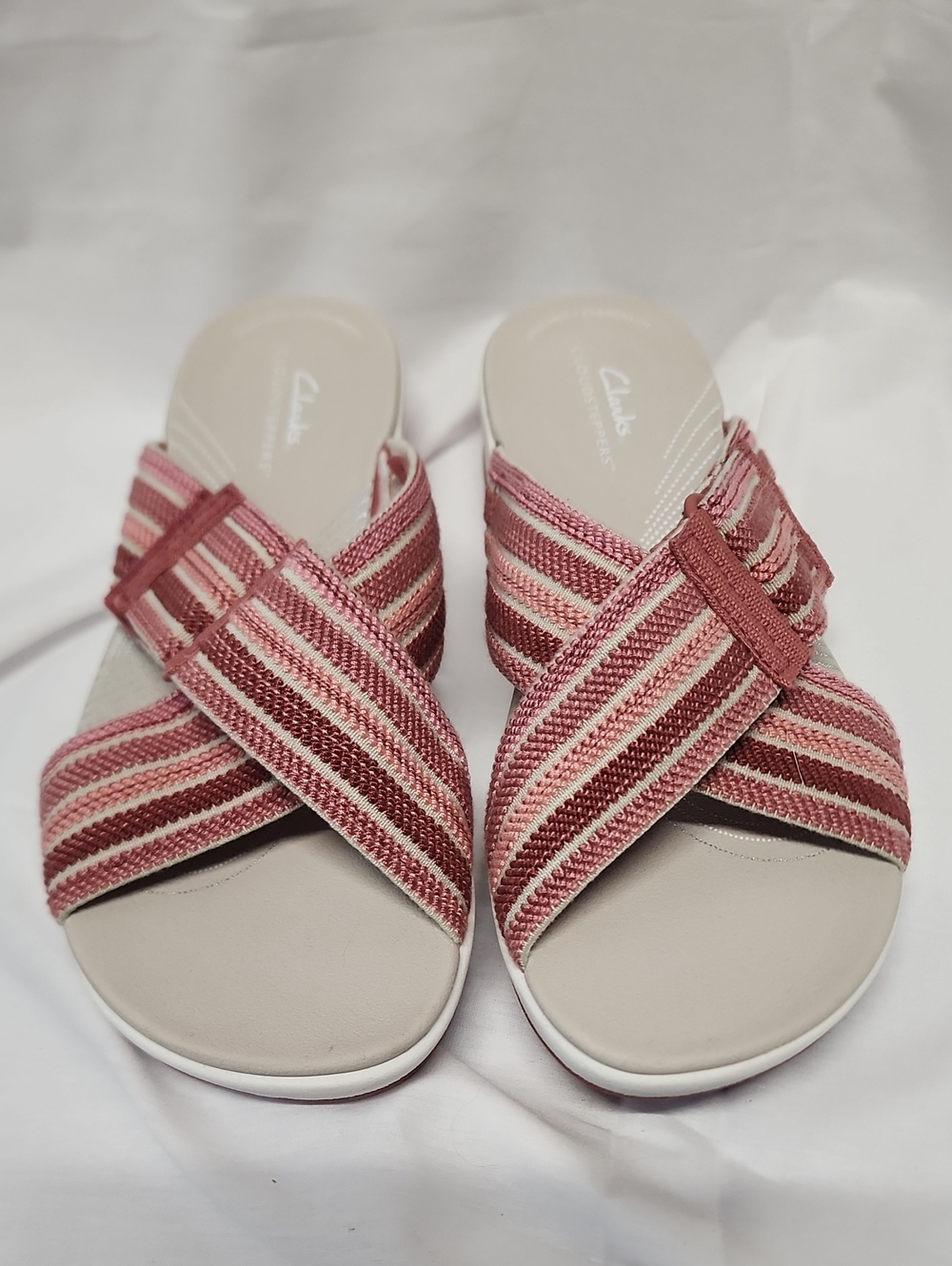 Clarks Women's Rose and Dusty Pink Striped Crisscross Mules